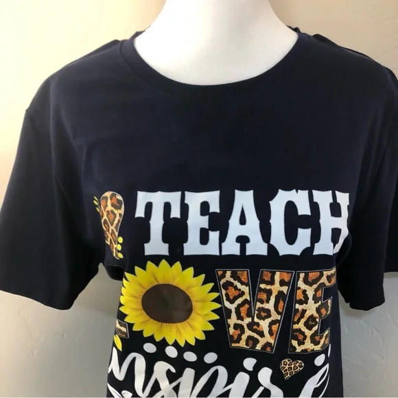 Teach Inspire Teacher’s Gift School Graphic T-Shirt Short Sleeve Black SZ L - Picture 2 of 9